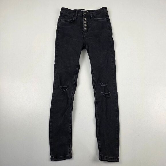 We The Free People Sabrina Super Skinny Black Distressed Jeans Womens 25 - Picture 3 of 14